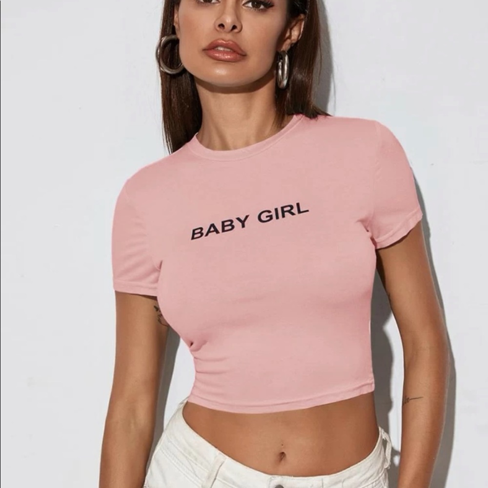 Crew neck crop top with letters “baby girl” SHEIN never worn